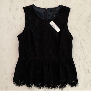NWT J. Crew Lace Peplum Black Top